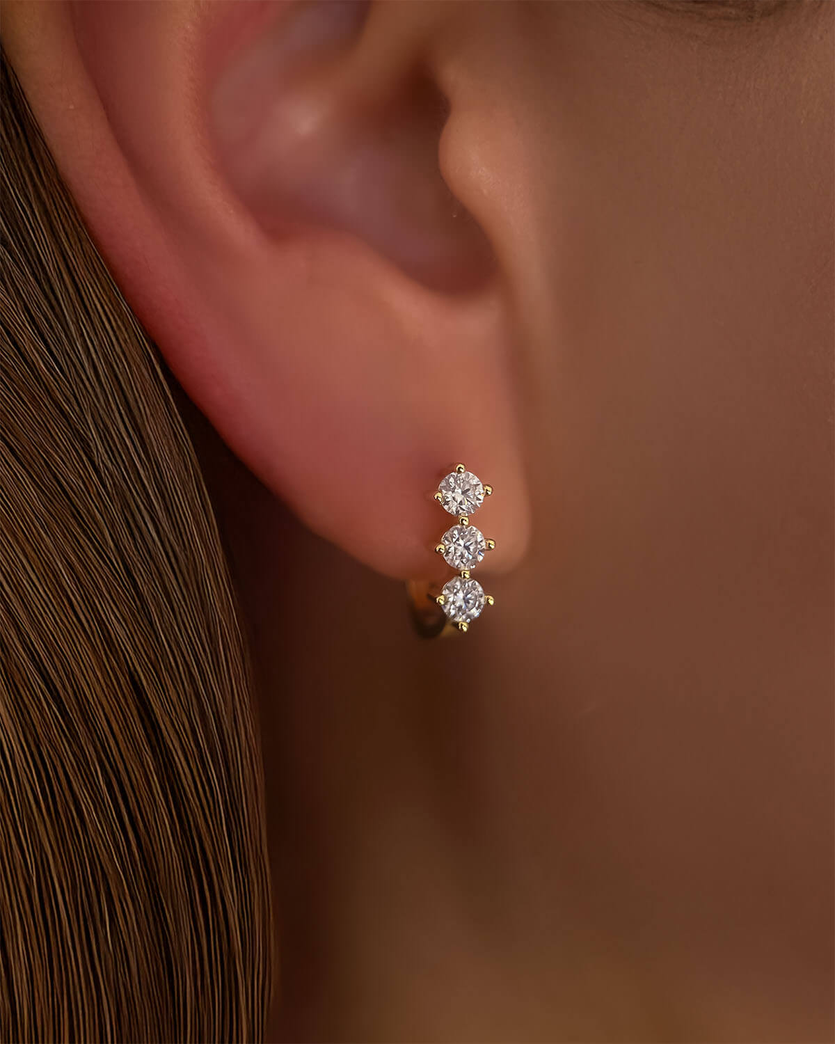 Liberty Orbit - Triple Stone Huggies Earrings