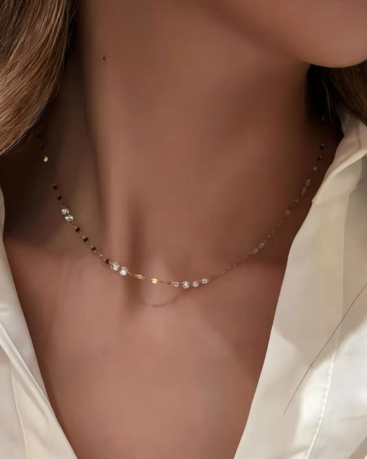 Celeste Drilled Diamond Sequin Chain Necklace
