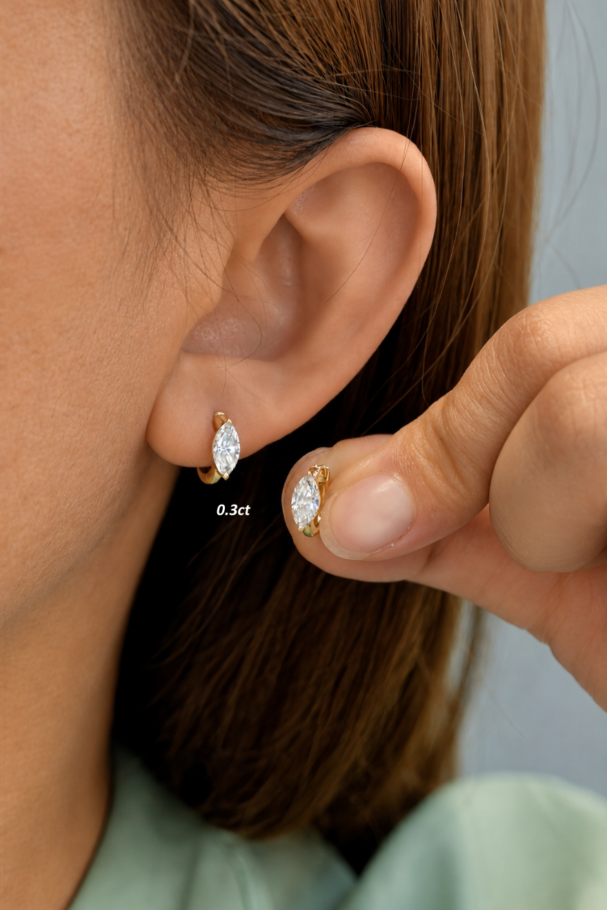 Dual Gleam – Pear & Marquise Diamond Huggie Earrings