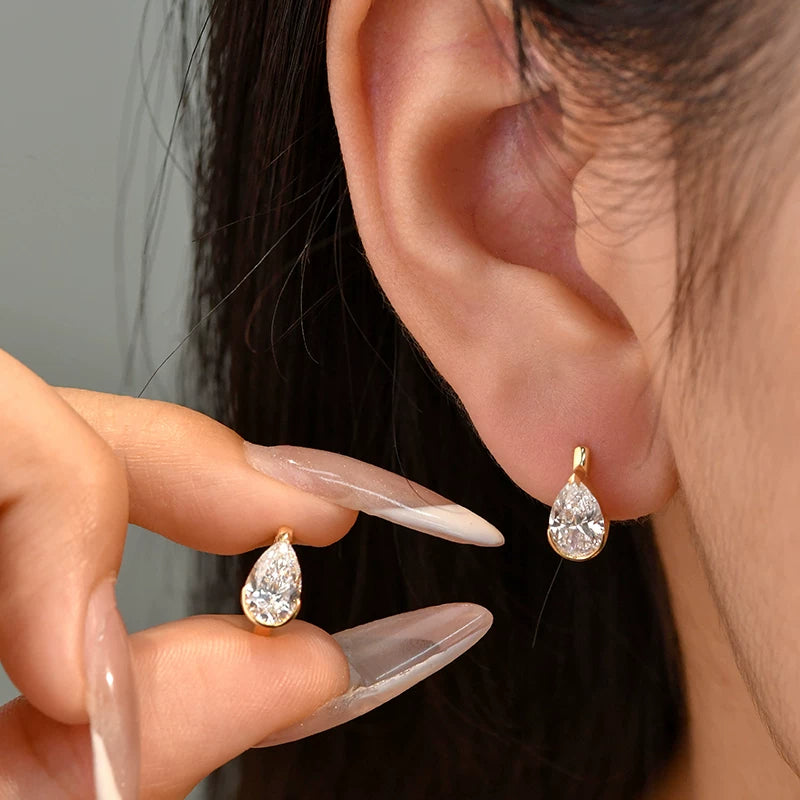Dual Gleam – Pear & Radiant Diamond Huggie Earrings