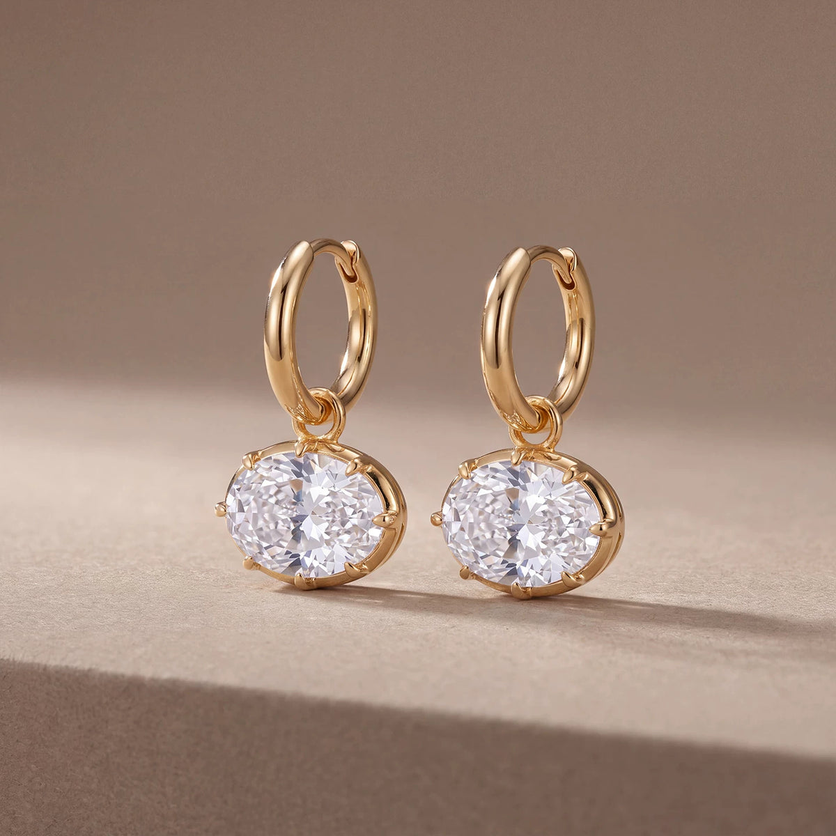 Dual Gleam – Georgian Cut-Down Oval Lab-Grown Diamond Huggie Drop Earrings