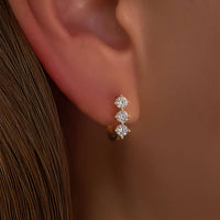 Liberty Orbit - Triple Stone Huggies Earrings