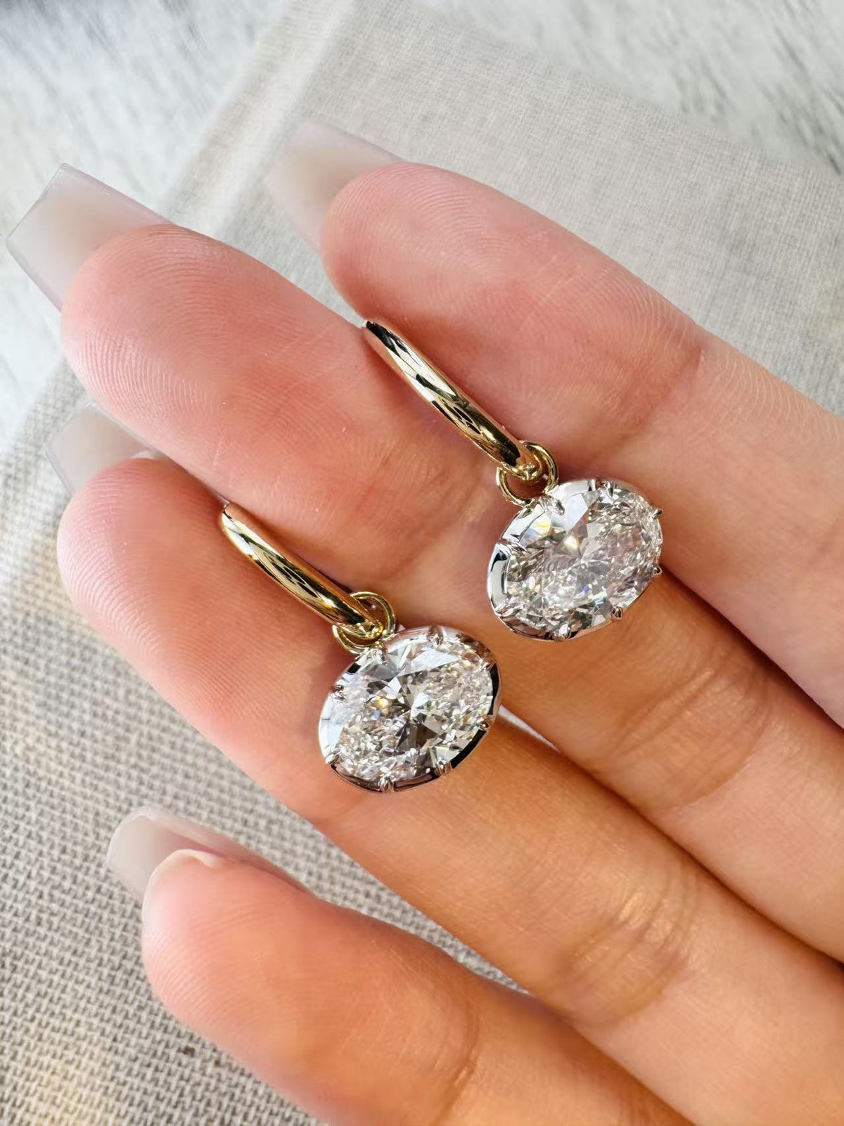 Dual Gleam – Georgian Cut-Down Oval Lab-Grown Diamond Huggie Drop Earrings