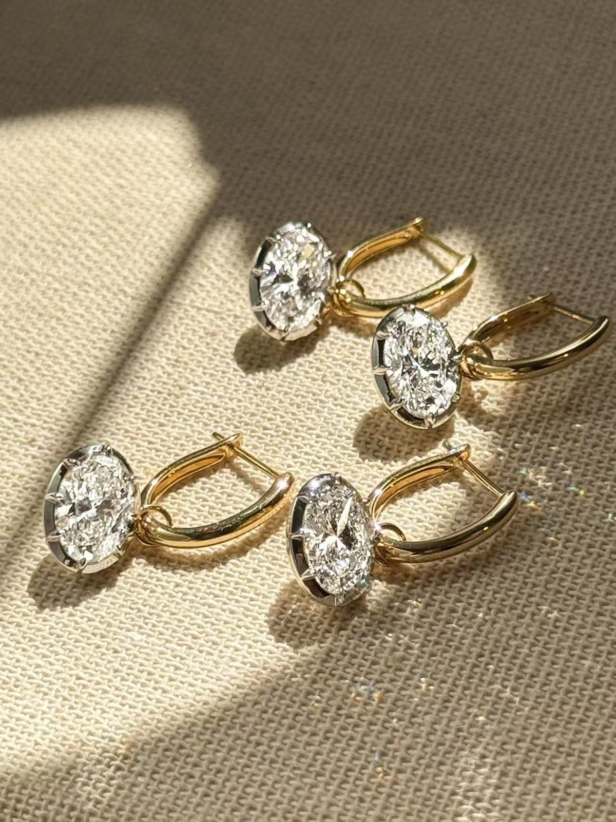 Dual Gleam – Georgian Cut-Down Oval Lab-Grown Diamond Huggie Drop Earrings