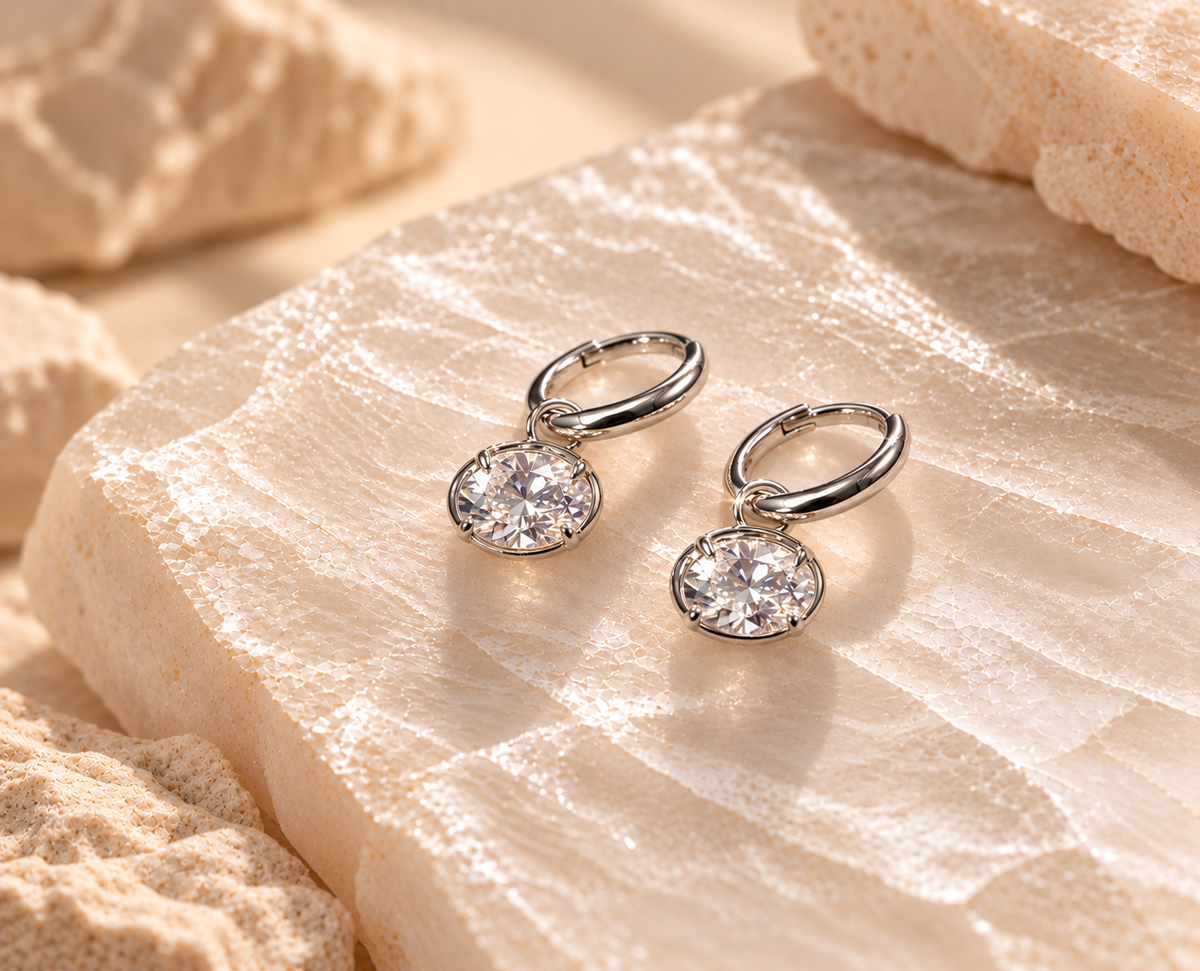 Dual Gleam – Georgian Cut-Down Oval Lab-Grown Diamond Huggie Drop Earrings