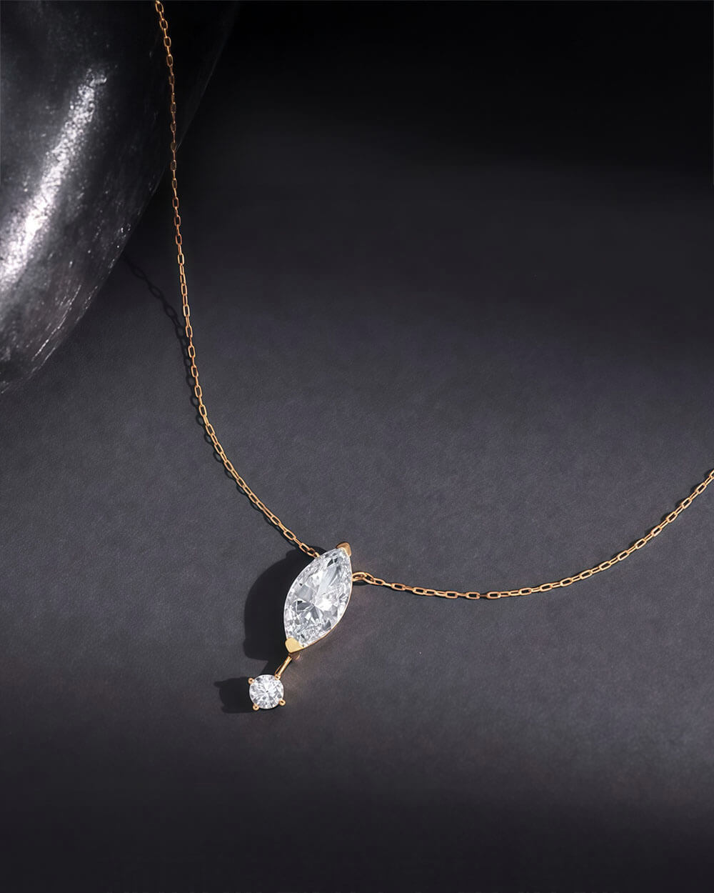 Stellar Drop – Marquise & Round Diamond Pendant Necklace
