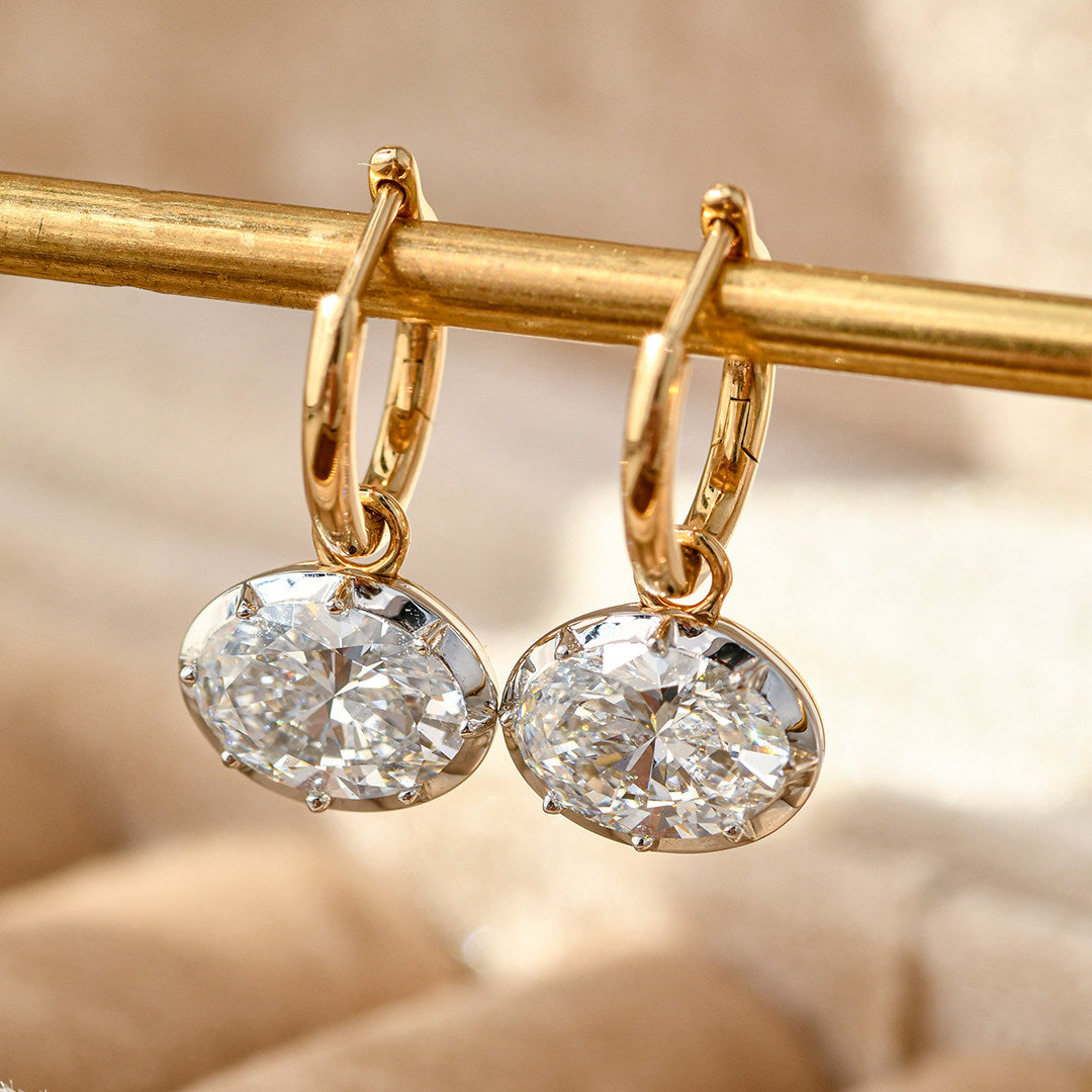 Dual Gleam – Georgian Cut-Down Oval Lab-Grown Diamond Huggie Drop Earrings