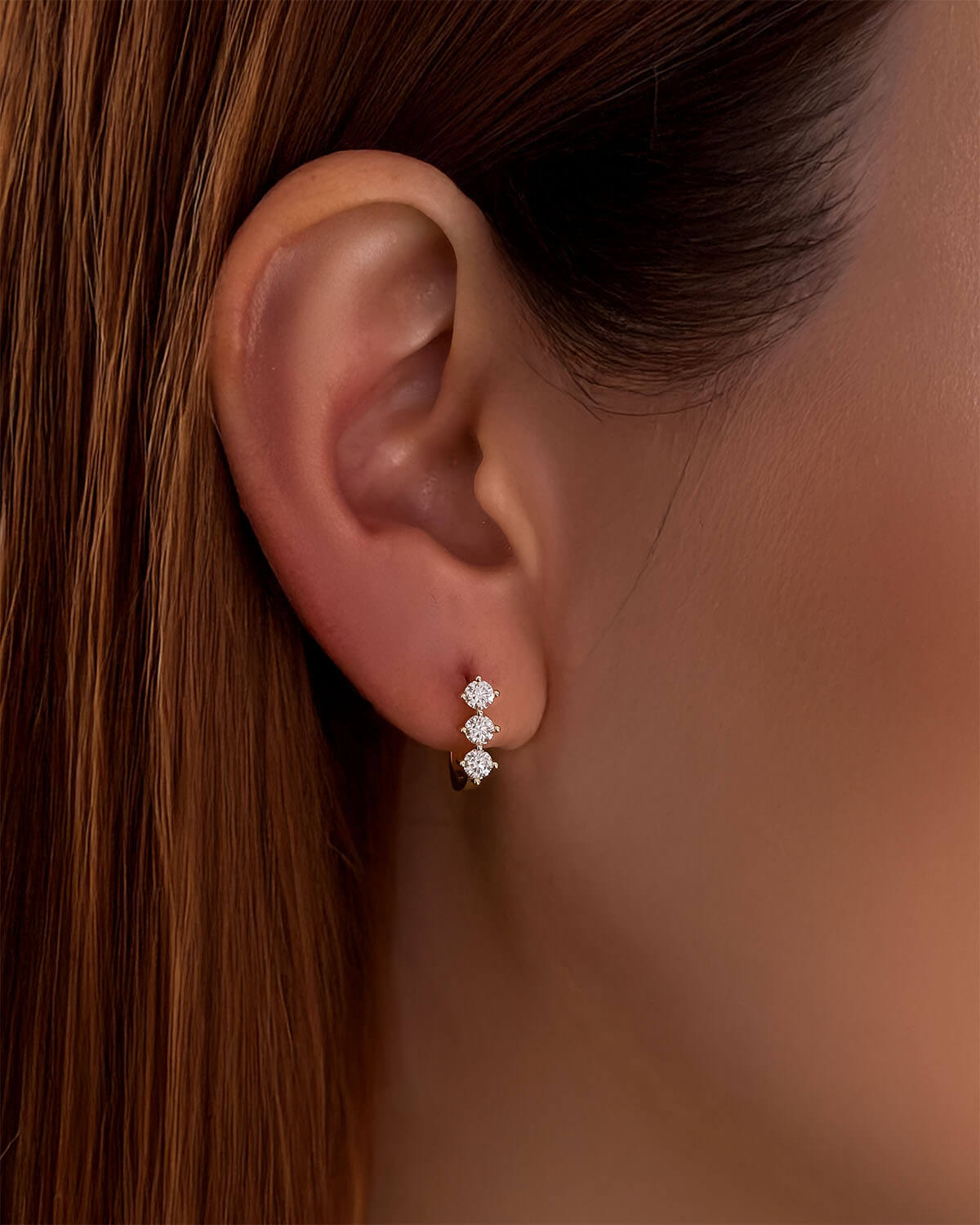 Liberty Orbit - Triple Stone Huggies Earrings
