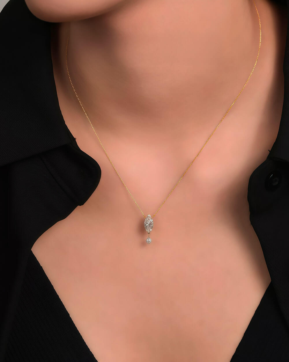 Stellar Drop – Marquise & Round Diamond Pendant Necklace