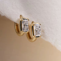 Dual Gleam – Pear & Radiant Diamond Huggie Earrings