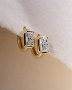 Dual Gleam – Pear & Radiant Diamond Huggie Earrings