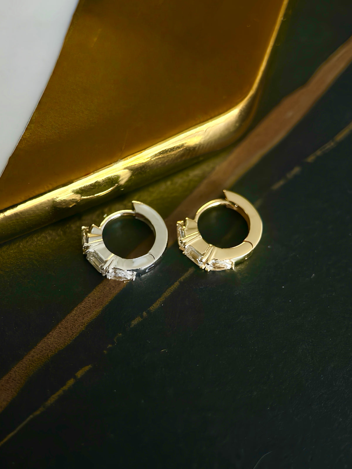 Sora Embrace – Emerald & Pear Cut Huggie Earrings
