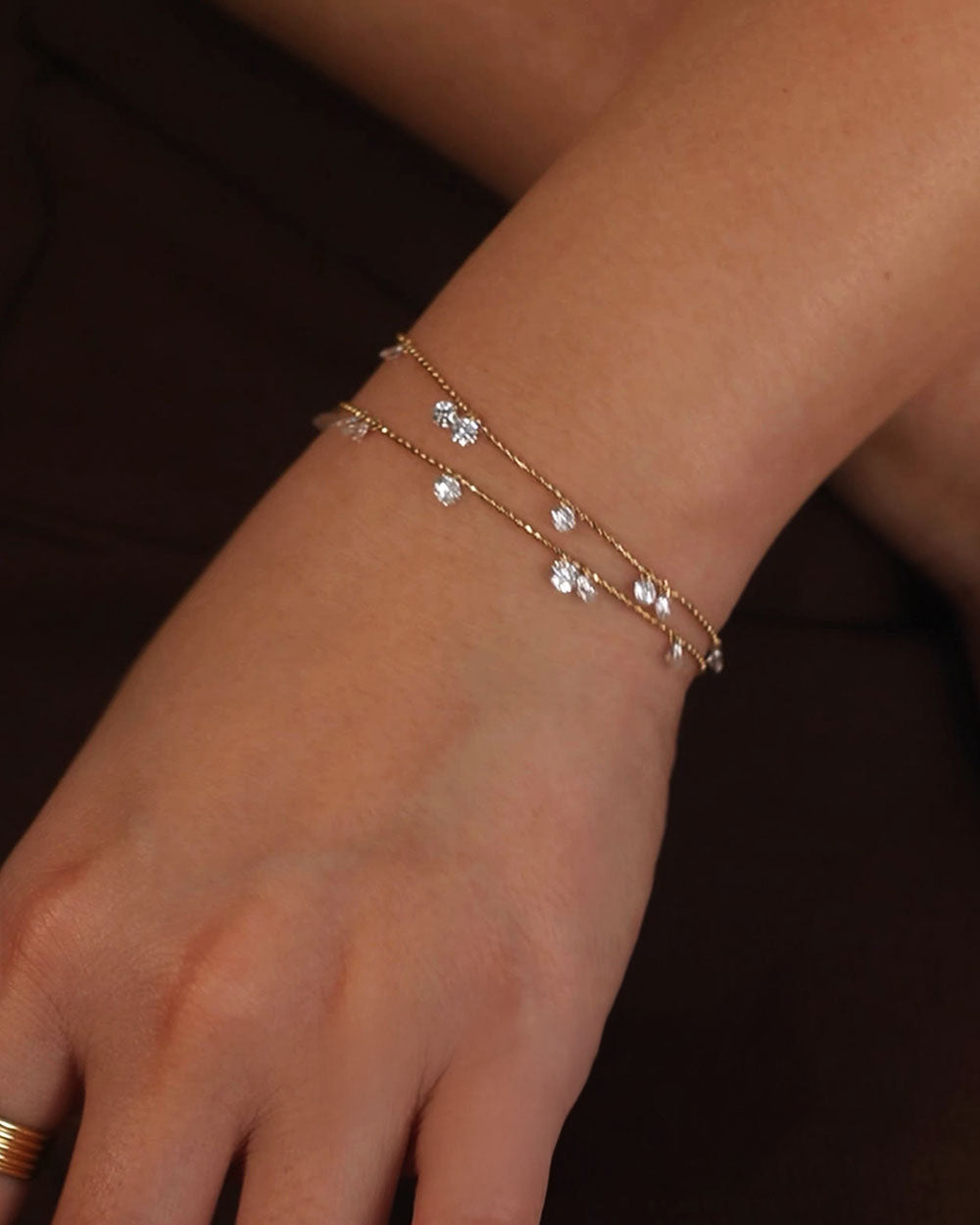 Luna Grace – 7 Diamonds Gold Bead Bracelet