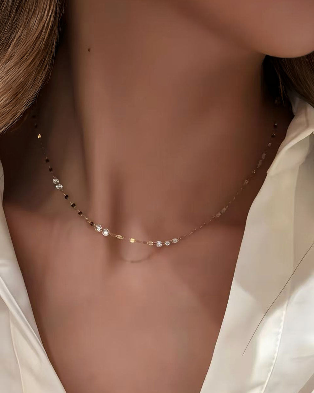 Celeste Drilled Diamond Sequin Chain Necklace