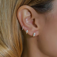 Dual Gleam – Pear & Radiant Diamond Huggie Earrings