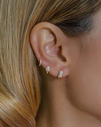 Dual Gleam – Pear & Radiant Diamond Huggie Earrings