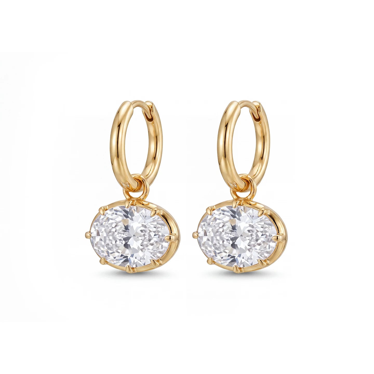 Dual Gleam – Georgian Cut-Down Oval Lab-Grown Diamond Huggie Drop Earrings