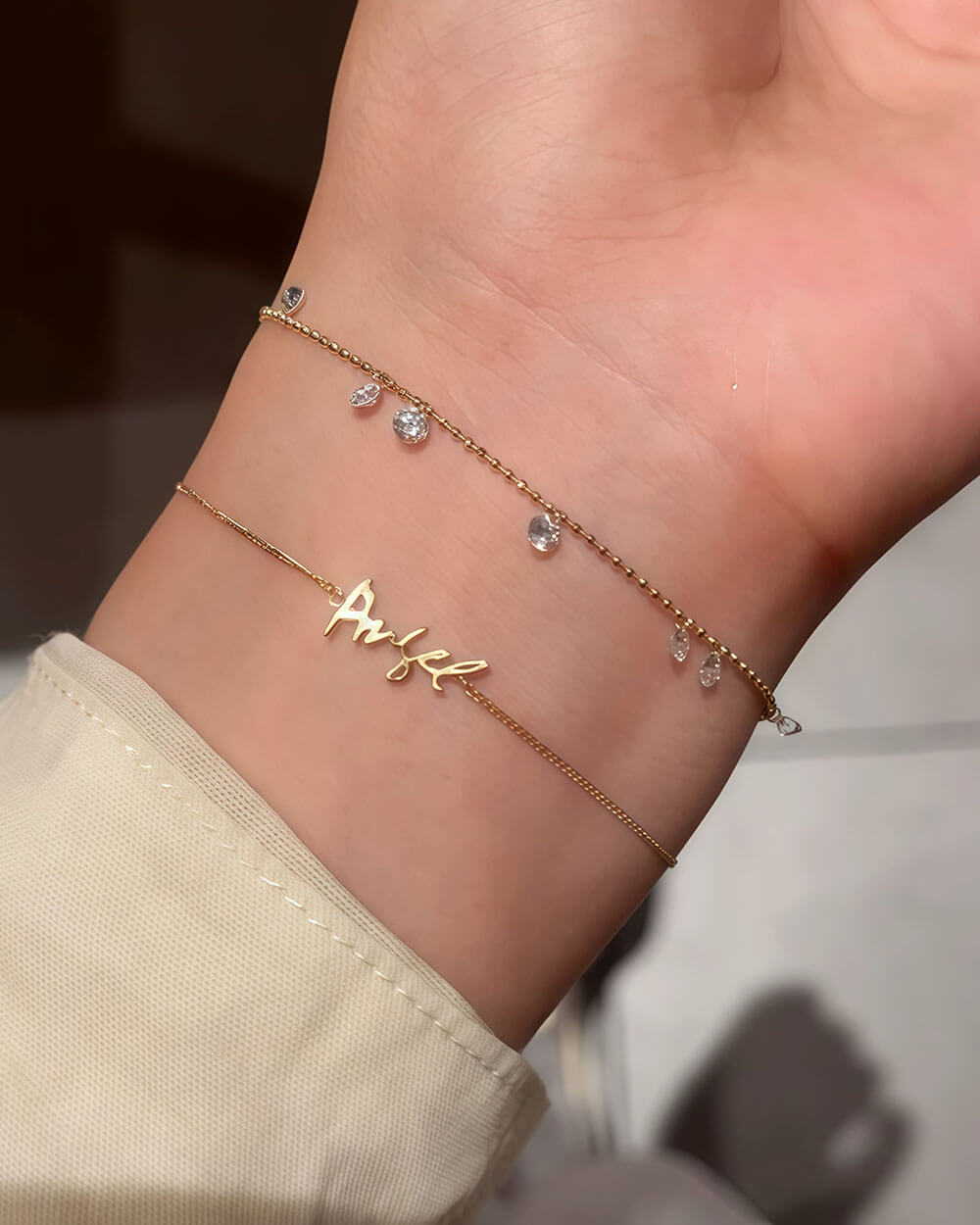 Luna Grace – 7 Diamonds Gold Bead Bracelet