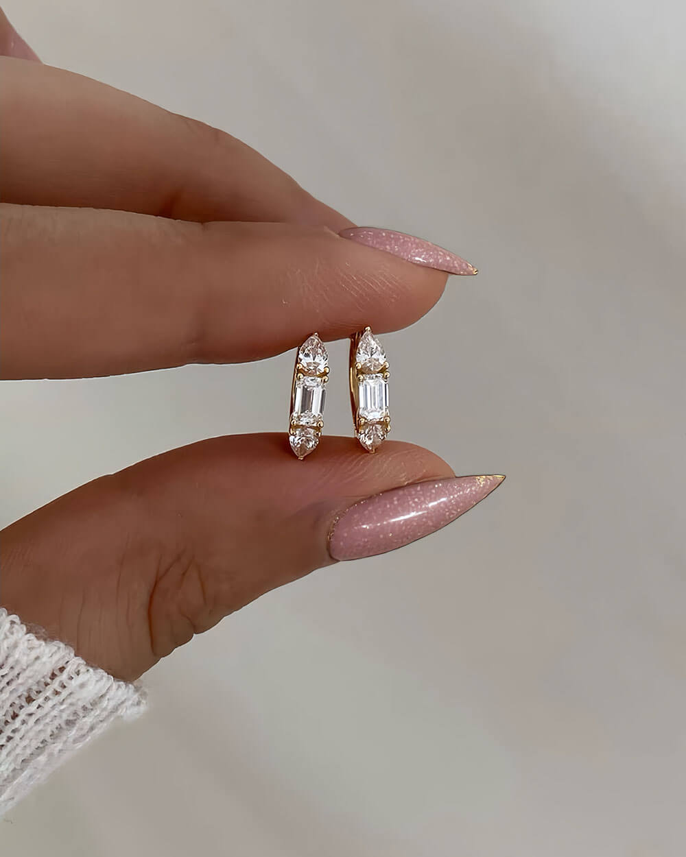 Sora Embrace – Emerald & Pear Cut Huggie Earrings