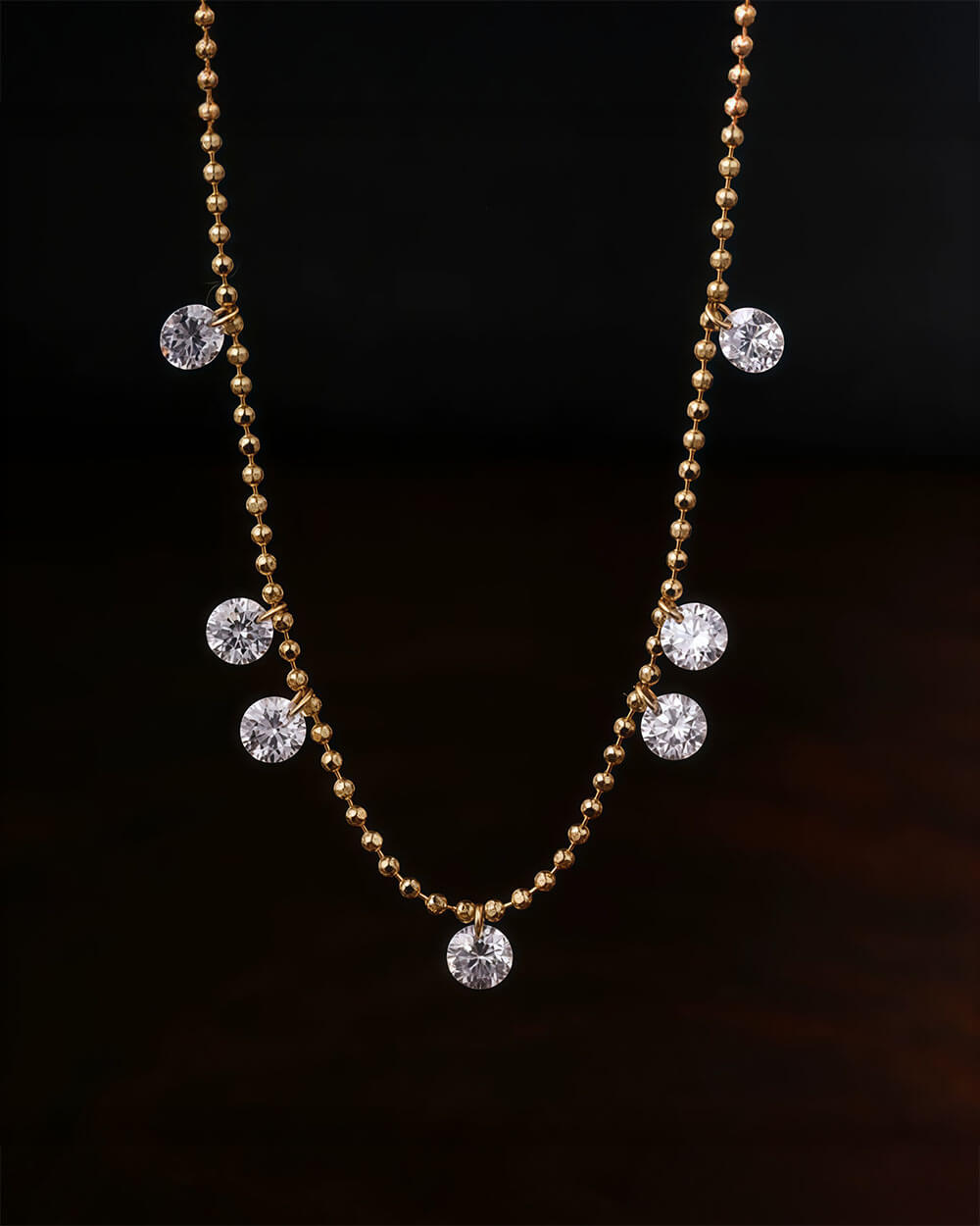 Luna Grace – 7 Diamonds Gold Bead Bracelet