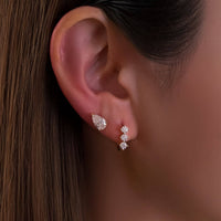 Liberty Orbit - Triple Stone Huggies Earrings