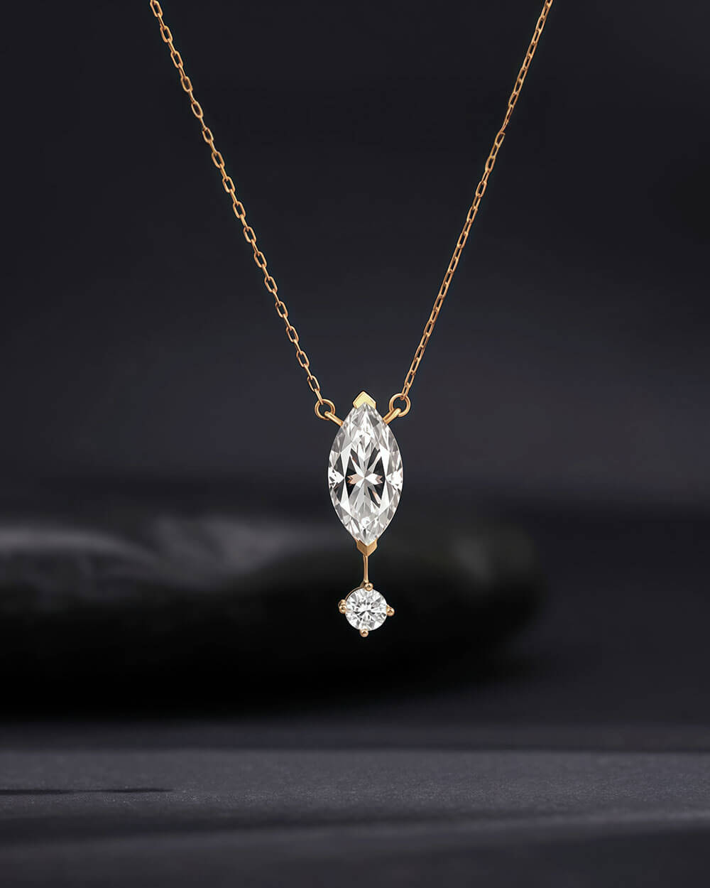 Stellar Drop – Marquise & Round Diamond Pendant Necklace