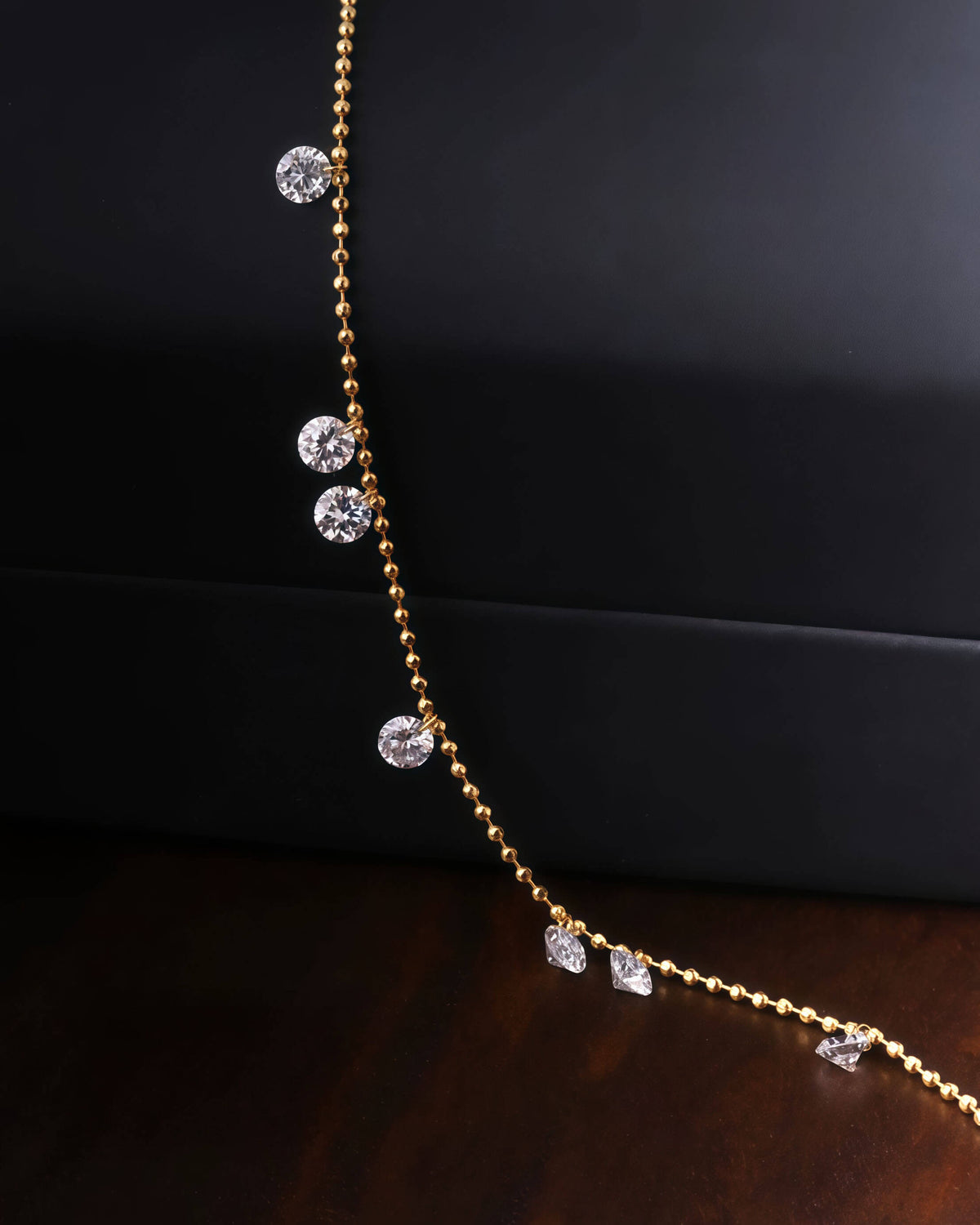 Luna Grace – 7 Diamonds Gold Bead Bracelet