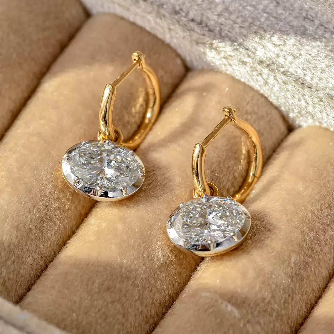 Dual Gleam – Georgian Cut-Down Oval Lab-Grown Diamond Huggie Drop Earrings